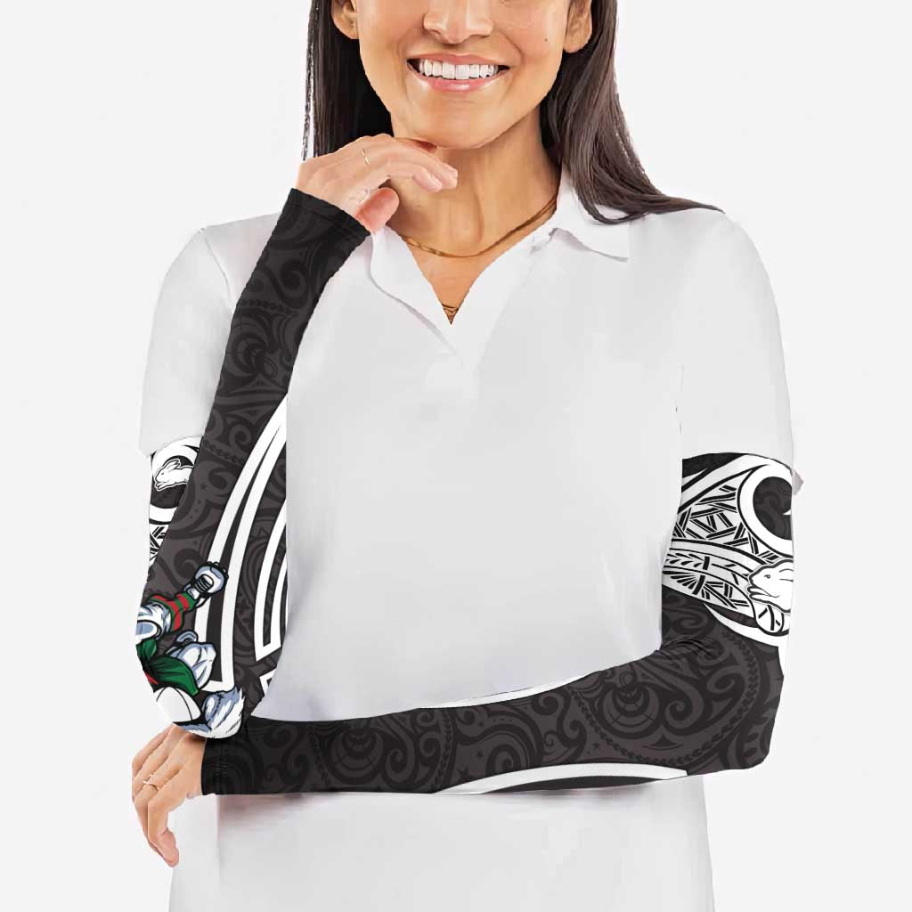 South Sydney Rabbitohs Rugby Arm Sleeves Polynesian Tribal Rabbit Warrior Black White Pattern