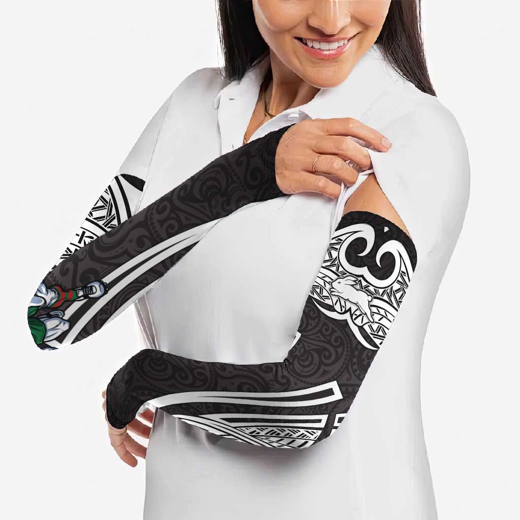 South Sydney Rabbitohs Rugby Arm Sleeves Polynesian Tribal Rabbit Warrior Black White Pattern