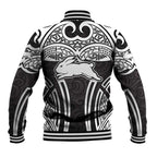 South Sydney Rabbitohs Rugby Baseball Jacket Polynesian Tribal Rabbit Warrior Black White Pattern