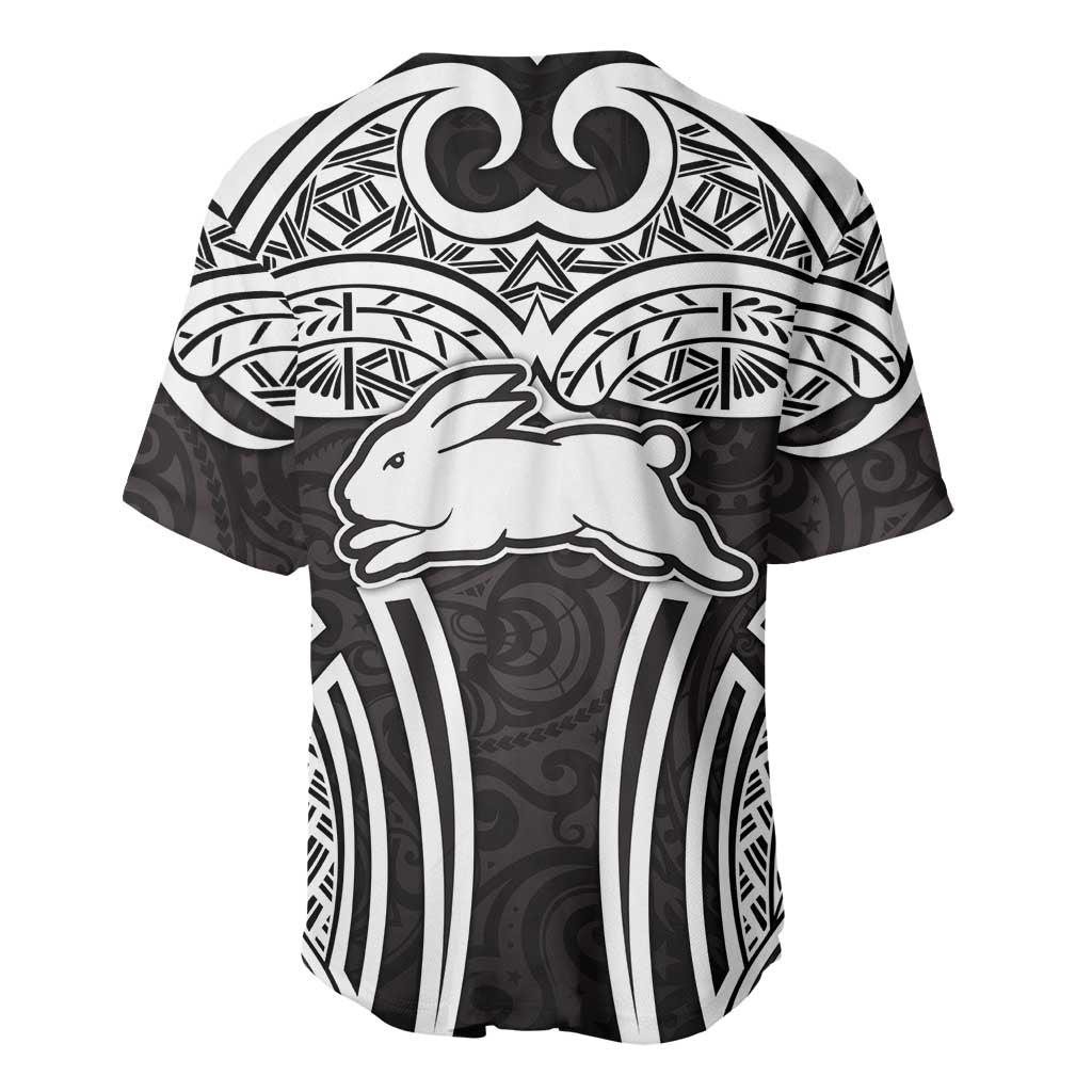 South Sydney Rabbitohs Rugby Baseball Jersey Polynesian Tribal Rabbit Warrior Black White Pattern