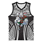 South Sydney Rabbitohs Rugby Basketball Jersey Polynesian Tribal Rabbit Warrior Black White Pattern