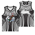 South Sydney Rabbitohs Rugby Basketball Jersey Polynesian Tribal Rabbit Warrior Black White Pattern