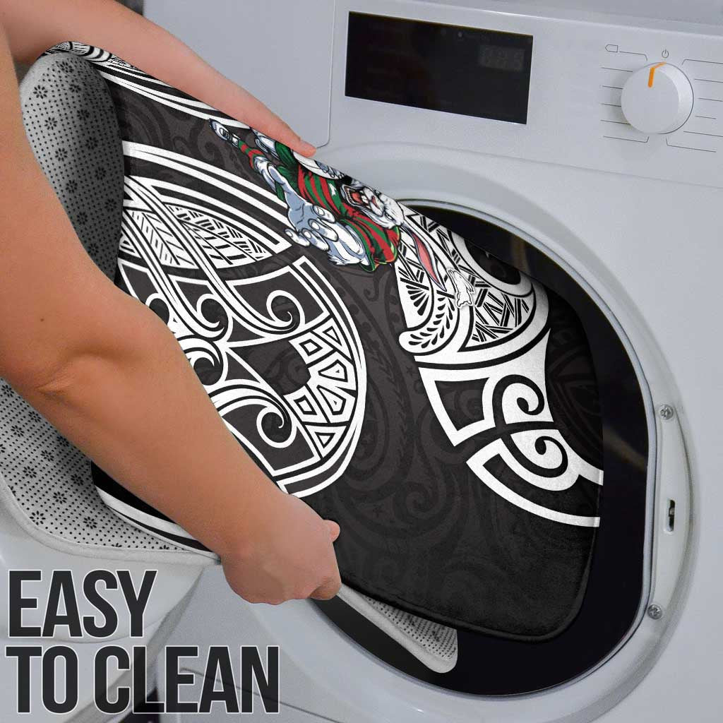 South Sydney Rabbitohs Rugby Bathroom Set Polynesian Tribal Rabbit Warrior Black White Pattern