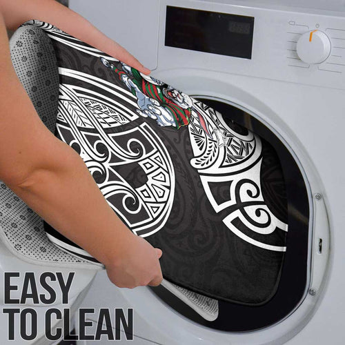 South Sydney Rabbitohs Rugby Bathroom Set Polynesian Tribal Rabbit Warrior Black White Pattern