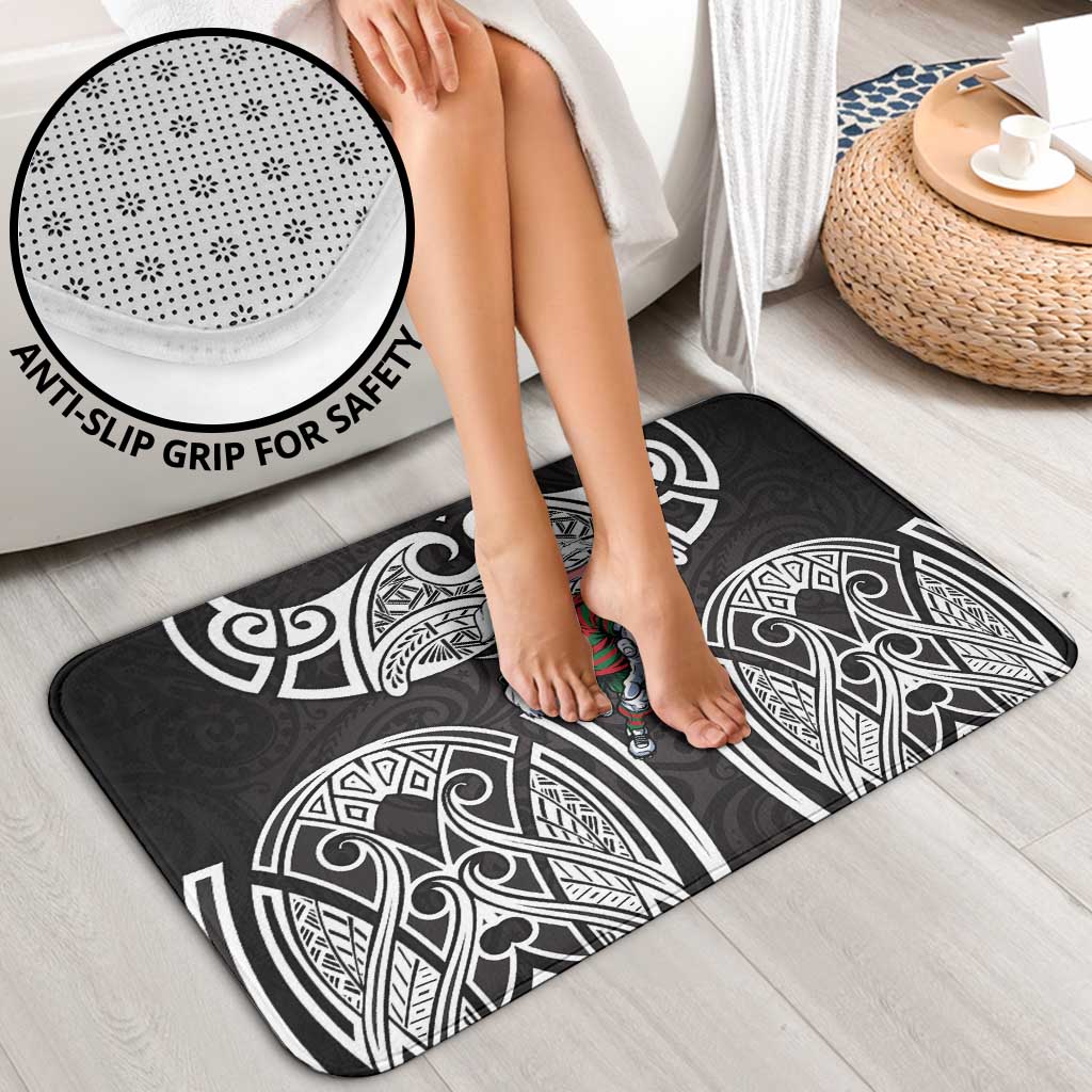 South Sydney Rabbitohs Rugby Bathroom Set Polynesian Tribal Rabbit Warrior Black White Pattern
