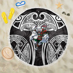 South Sydney Rabbitohs Rugby Beach Blanket Polynesian Tribal Rabbit Warrior Black White Pattern