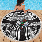 South Sydney Rabbitohs Rugby Beach Blanket Polynesian Tribal Rabbit Warrior Black White Pattern