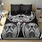 South Sydney Rabbitohs Rugby Bedding Set Polynesian Tribal Rabbit Warrior Black White Pattern