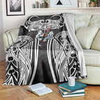 South Sydney Rabbitohs Rugby Blanket Polynesian Tribal Rabbit Warrior Black White Pattern