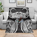 South Sydney Rabbitohs Rugby Blanket Polynesian Tribal Rabbit Warrior Black White Pattern