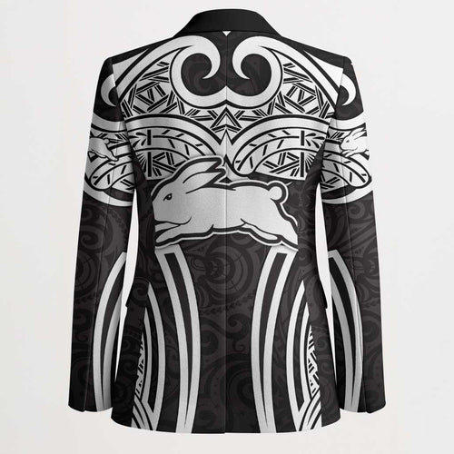 South Sydney Rabbitohs Rugby Blazer Polynesian Tribal Rabbit Warrior Black White Pattern