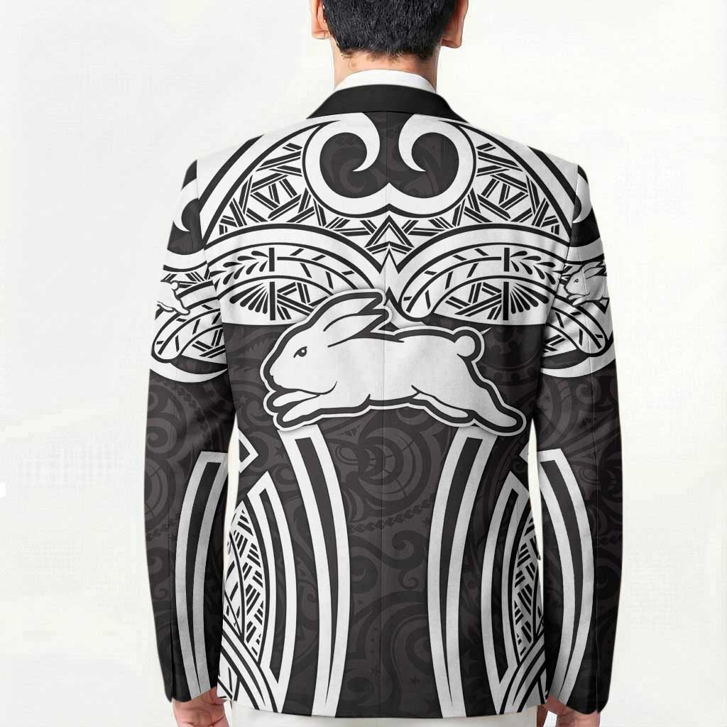 South Sydney Rabbitohs Rugby Blazer Polynesian Tribal Rabbit Warrior Black White Pattern