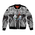 South Sydney Rabbitohs Rugby Bomber Jacket Polynesian Tribal Rabbit Warrior Black White Pattern