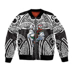 South Sydney Rabbitohs Rugby Bomber Jacket Polynesian Tribal Rabbit Warrior Black White Pattern