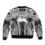 South Sydney Rabbitohs Rugby Bomber Jacket Polynesian Tribal Rabbit Warrior Black White Pattern