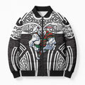 South Sydney Rabbitohs Rugby Bomber Puffer Jacket Polynesian Tribal Rabbit Warrior Black White Pattern