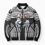 South Sydney Rabbitohs Rugby Bomber Puffer Jacket Polynesian Tribal Rabbit Warrior Black White Pattern