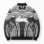 South Sydney Rabbitohs Rugby Bomber Puffer Jacket Polynesian Tribal Rabbit Warrior Black White Pattern