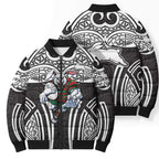 South Sydney Rabbitohs Rugby Bomber Puffer Jacket Polynesian Tribal Rabbit Warrior Black White Pattern
