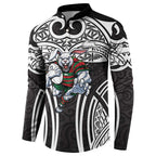 South Sydney Rabbitohs Rugby Button Sweatshirt Polynesian Tribal Rabbit Warrior Black White Pattern
