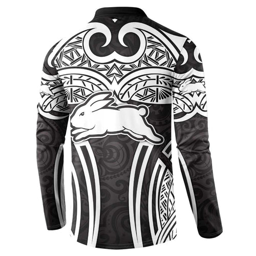 South Sydney Rabbitohs Rugby Button Sweatshirt Polynesian Tribal Rabbit Warrior Black White Pattern