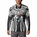 South Sydney Rabbitohs Rugby Button Sweatshirt Polynesian Tribal Rabbit Warrior Black White Pattern
