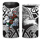 South Sydney Rabbitohs Rugby 4 in 1 Can Cooler Tumbler Polynesian Tribal Rabbit Warrior Black White Pattern