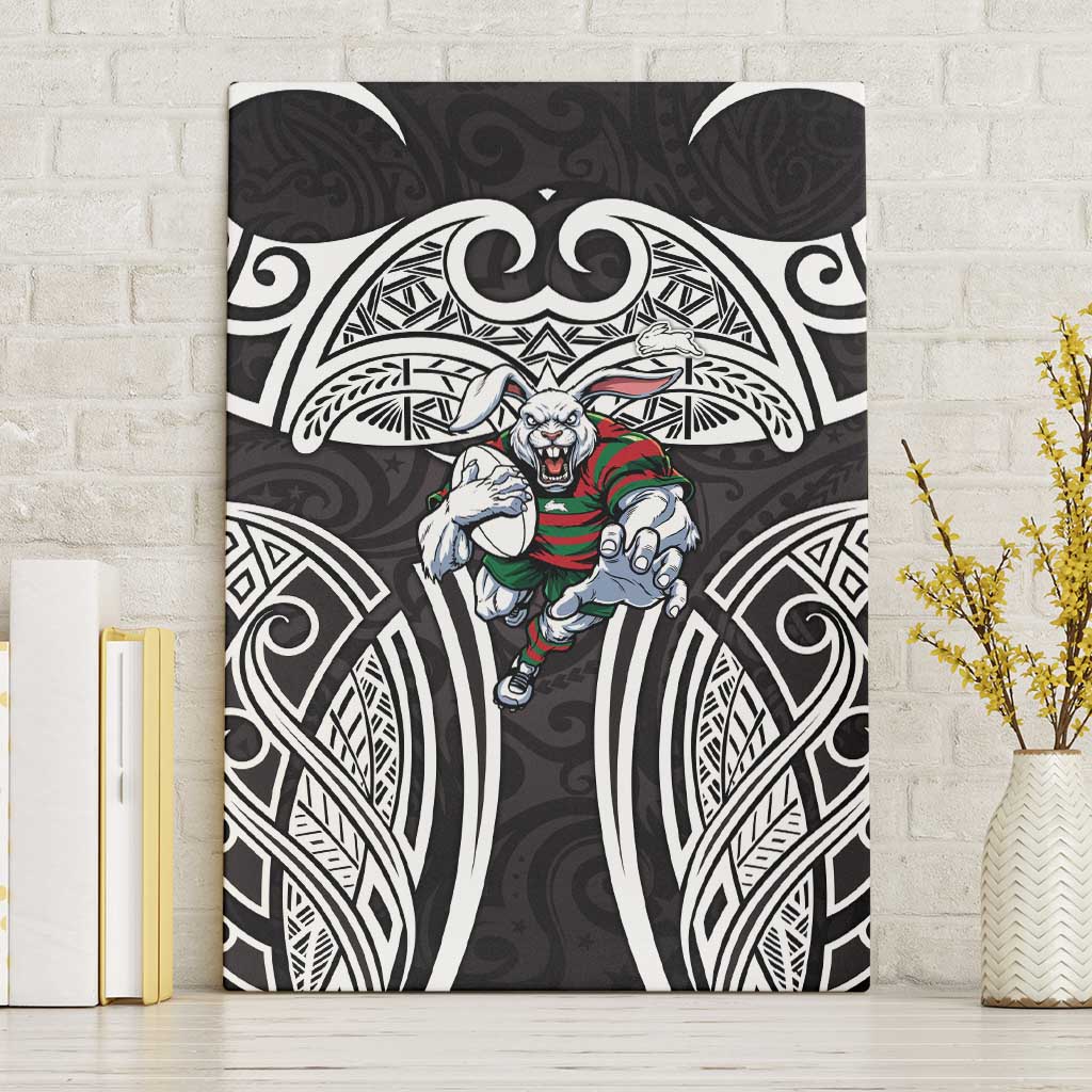 South Sydney Rabbitohs Rugby Canvas Wall Art Polynesian Tribal Rabbit Warrior Black White Pattern