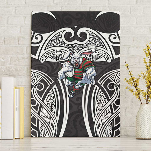 South Sydney Rabbitohs Rugby Canvas Wall Art Polynesian Tribal Rabbit Warrior Black White Pattern