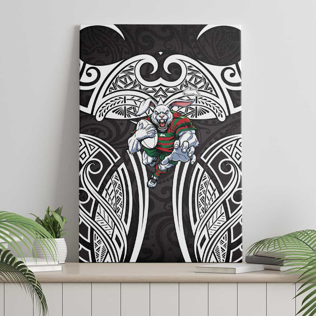 South Sydney Rabbitohs Rugby Canvas Wall Art Polynesian Tribal Rabbit Warrior Black White Pattern
