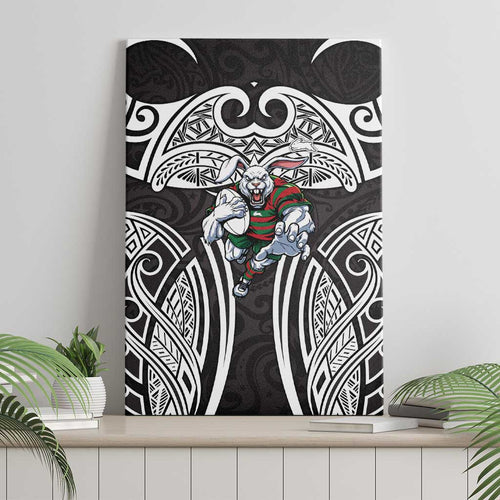 South Sydney Rabbitohs Rugby Canvas Wall Art Polynesian Tribal Rabbit Warrior Black White Pattern