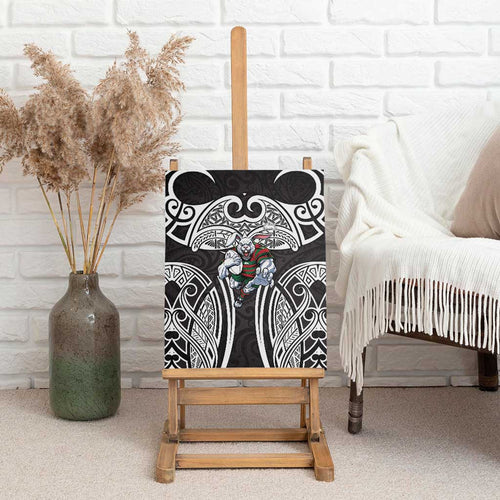 South Sydney Rabbitohs Rugby Canvas Wall Art Polynesian Tribal Rabbit Warrior Black White Pattern