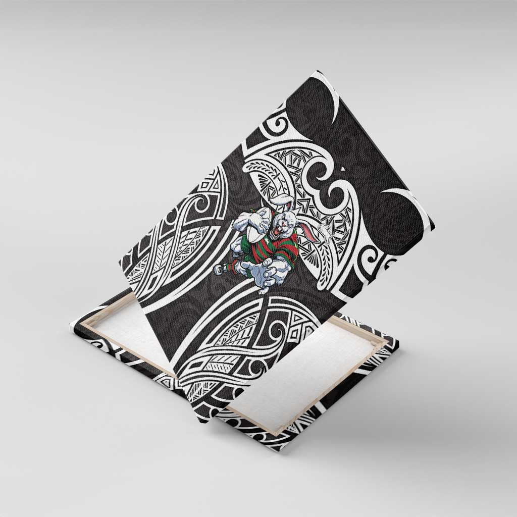 South Sydney Rabbitohs Rugby Canvas Wall Art Polynesian Tribal Rabbit Warrior Black White Pattern
