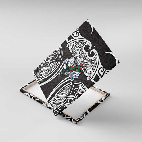 South Sydney Rabbitohs Rugby Canvas Wall Art Polynesian Tribal Rabbit Warrior Black White Pattern