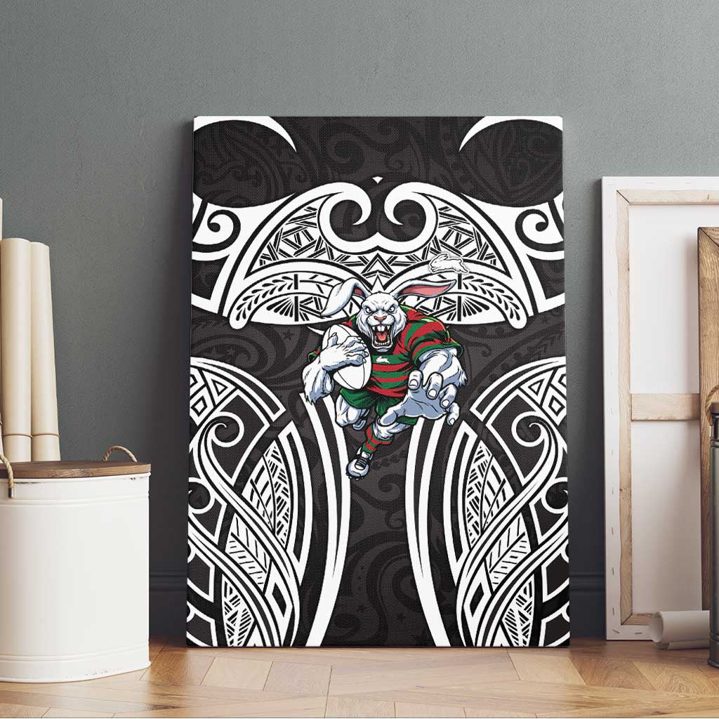 South Sydney Rabbitohs Rugby Canvas Wall Art Polynesian Tribal Rabbit Warrior Black White Pattern