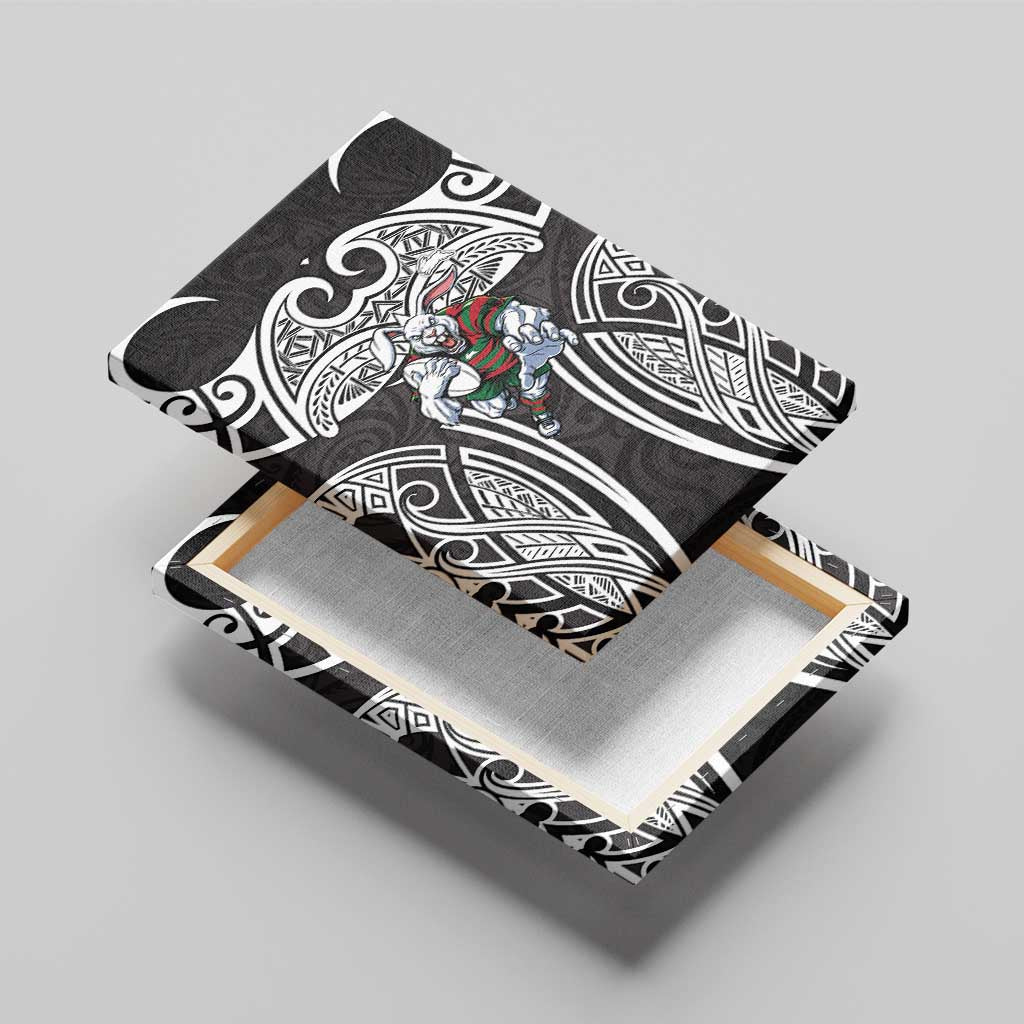 South Sydney Rabbitohs Rugby Canvas Wall Art Polynesian Tribal Rabbit Warrior Black White Pattern