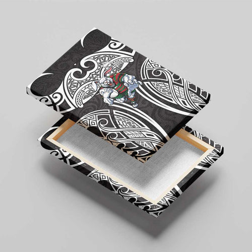 South Sydney Rabbitohs Rugby Canvas Wall Art Polynesian Tribal Rabbit Warrior Black White Pattern