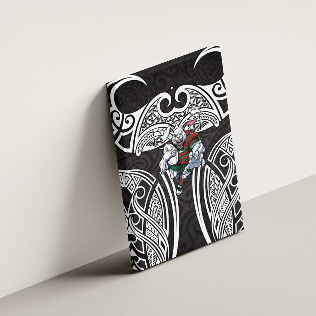 South Sydney Rabbitohs Rugby Canvas Wall Art Polynesian Tribal Rabbit Warrior Black White Pattern