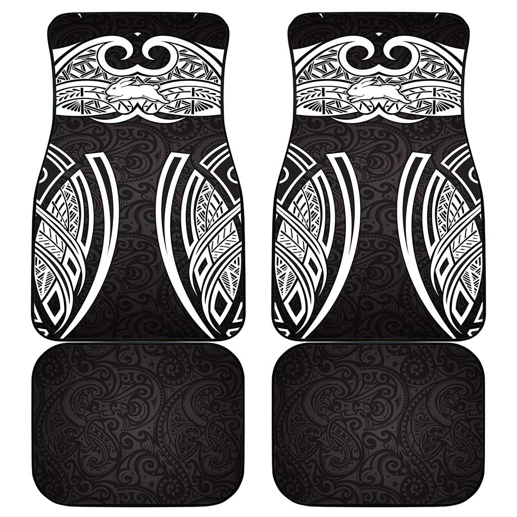 South Sydney Rabbitohs Rugby Car Mats Polynesian Tribal Rabbit Warrior Black White Pattern
