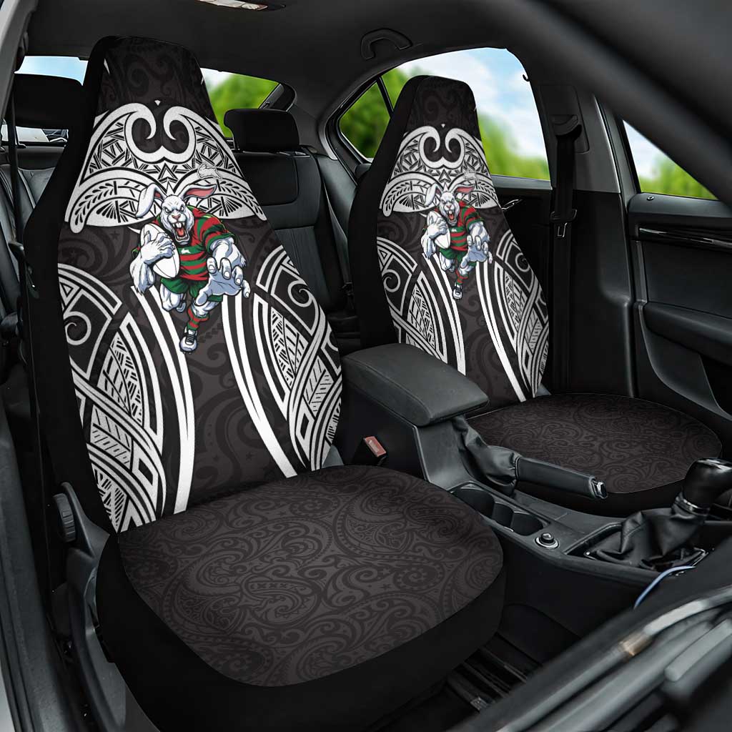 South Sydney Rabbitohs Rugby Car Seat Cover Polynesian Tribal Rabbit Warrior Black White Pattern