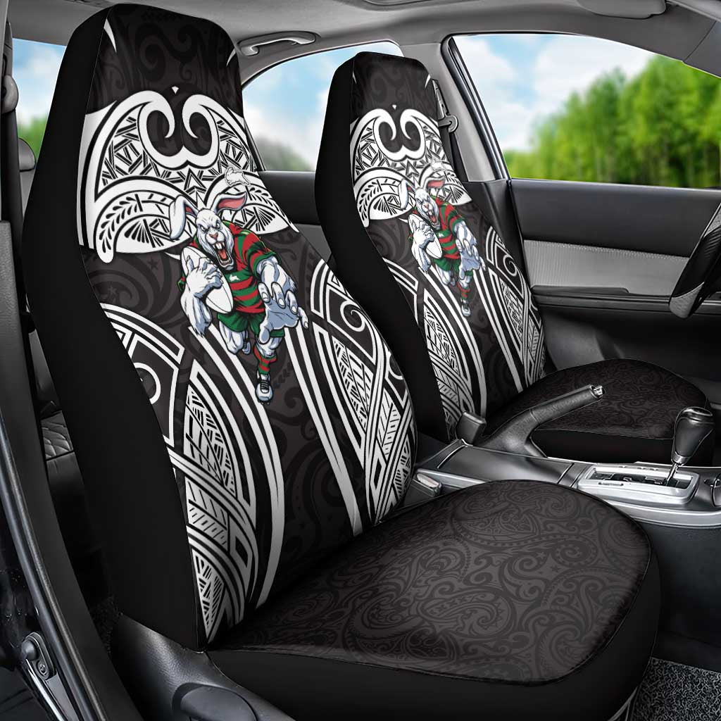 South Sydney Rabbitohs Rugby Car Seat Cover Polynesian Tribal Rabbit Warrior Black White Pattern
