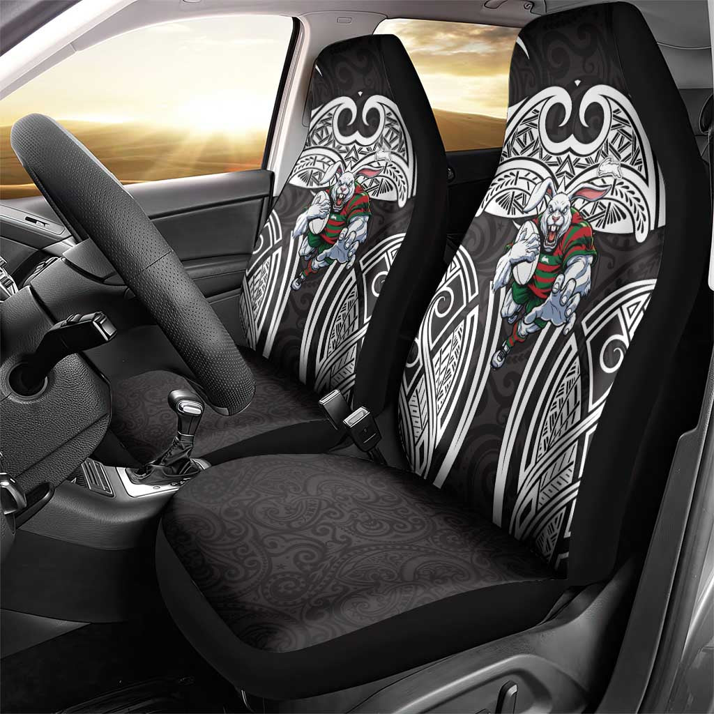 South Sydney Rabbitohs Rugby Car Seat Cover Polynesian Tribal Rabbit Warrior Black White Pattern