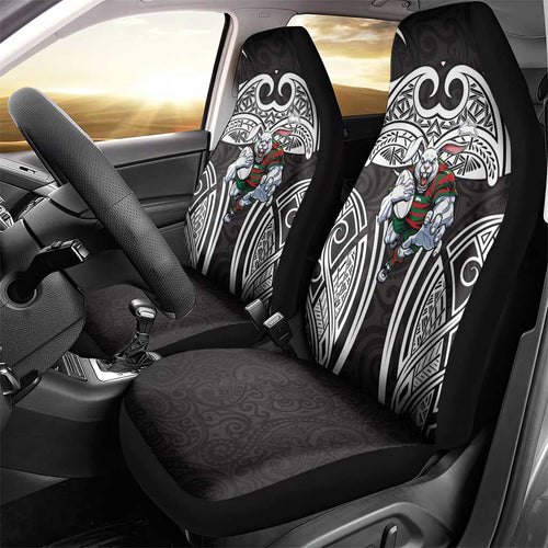 South Sydney Rabbitohs Rugby Car Seat Cover Polynesian Tribal Rabbit Warrior Black White Pattern