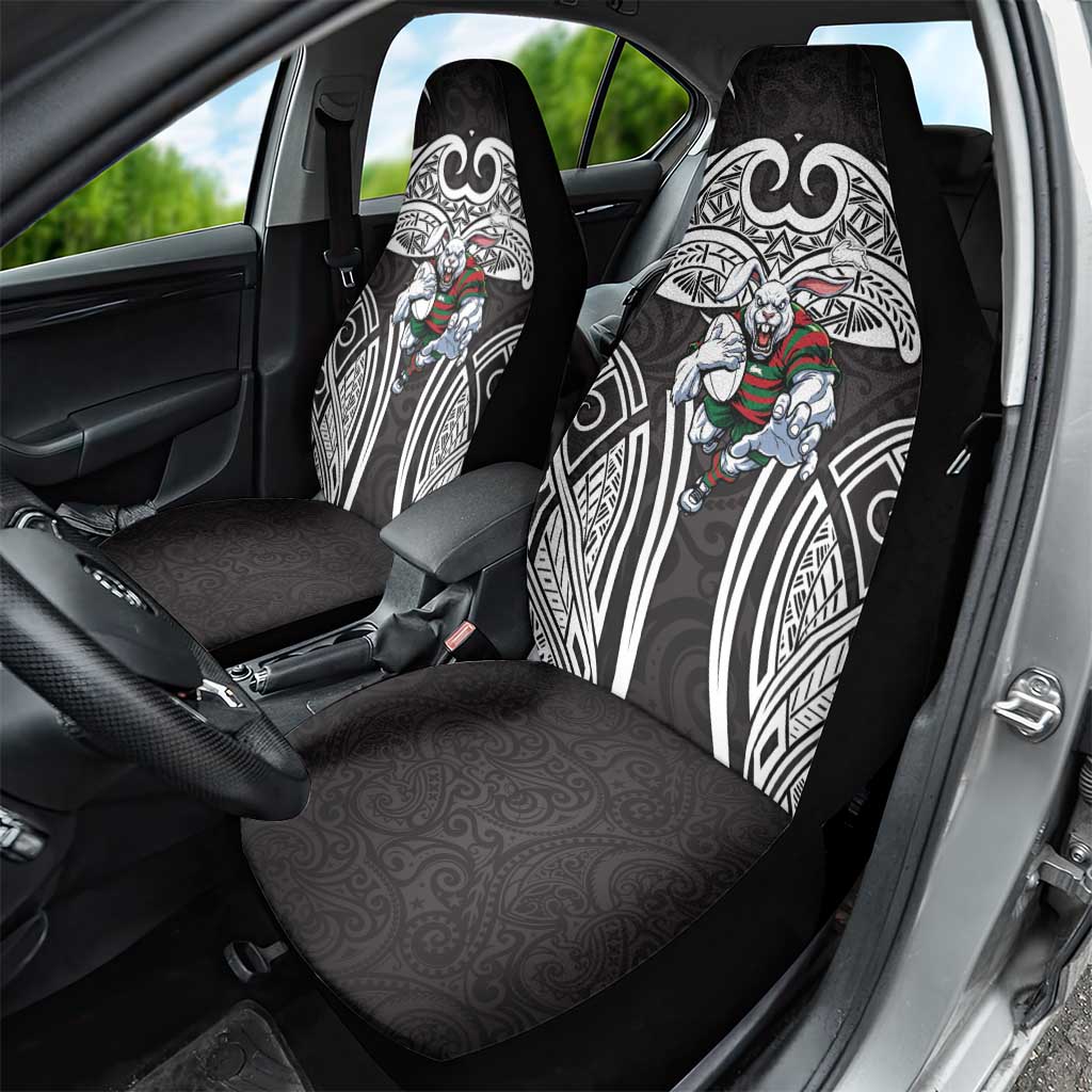 South Sydney Rabbitohs Rugby Car Seat Cover Polynesian Tribal Rabbit Warrior Black White Pattern