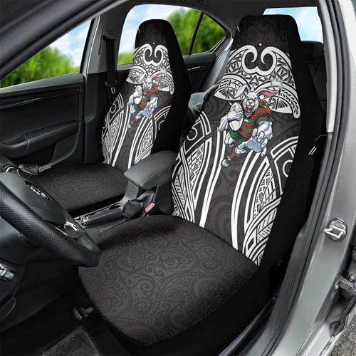 South Sydney Rabbitohs Rugby Car Seat Cover Polynesian Tribal Rabbit Warrior Black White Pattern