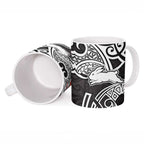 South Sydney Rabbitohs Rugby Ceramic Mug Polynesian Tribal Rabbit Warrior Black White Pattern