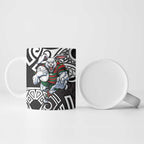South Sydney Rabbitohs Rugby Ceramic Mug Polynesian Tribal Rabbit Warrior Black White Pattern