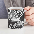 South Sydney Rabbitohs Rugby Ceramic Mug Polynesian Tribal Rabbit Warrior Black White Pattern