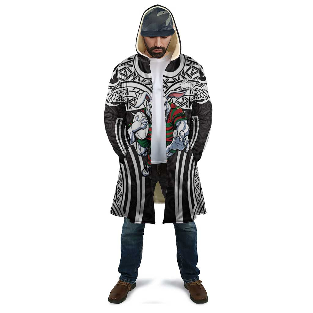 South Sydney Rabbitohs Rugby Cloak Polynesian Tribal Rabbit Warrior Black White Pattern