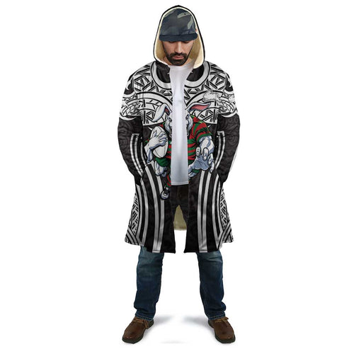 South Sydney Rabbitohs Rugby Cloak Polynesian Tribal Rabbit Warrior Black White Pattern